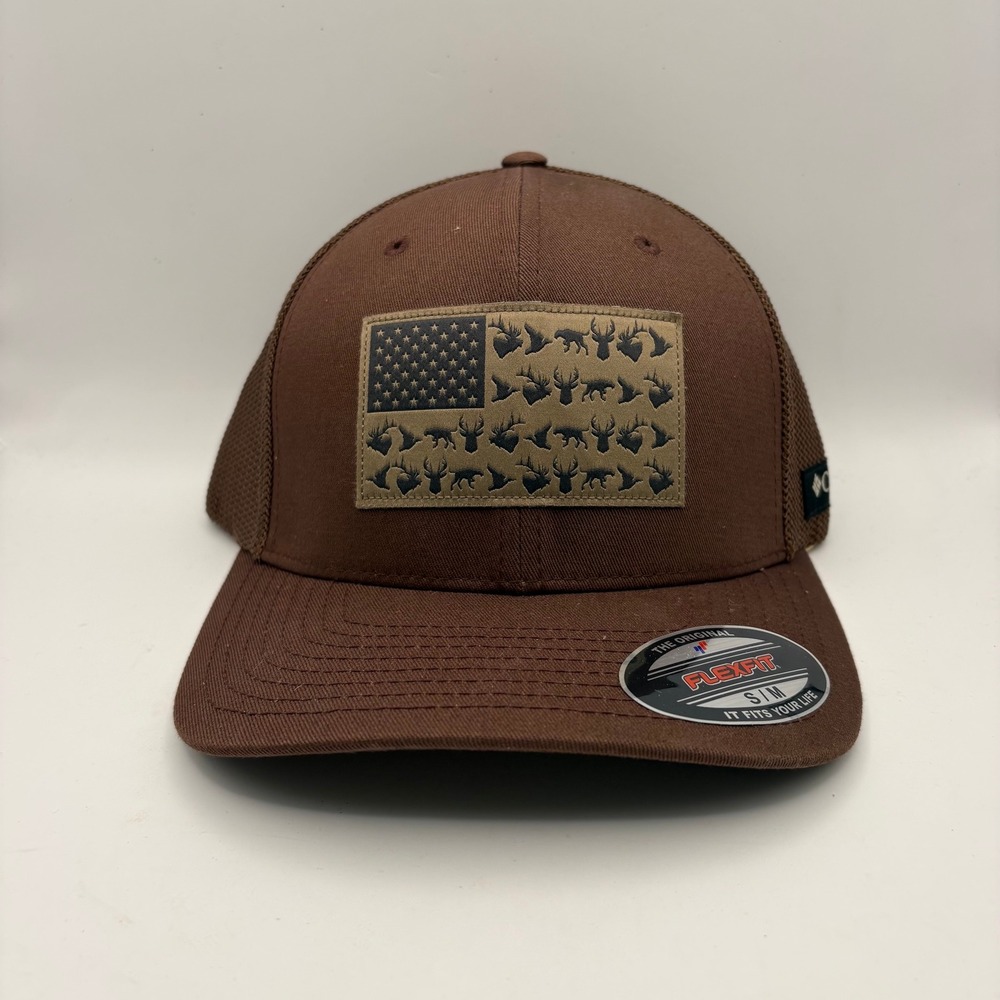 Columbia PHG Game Flag Mesh Ball Cap Brown American Flag Deer Duck Hat S/M